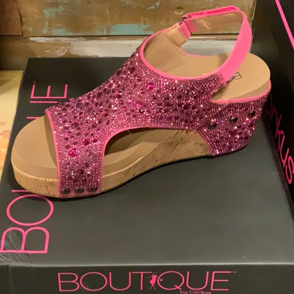 NEW Corkys Pink Glitter Wedge Sandals